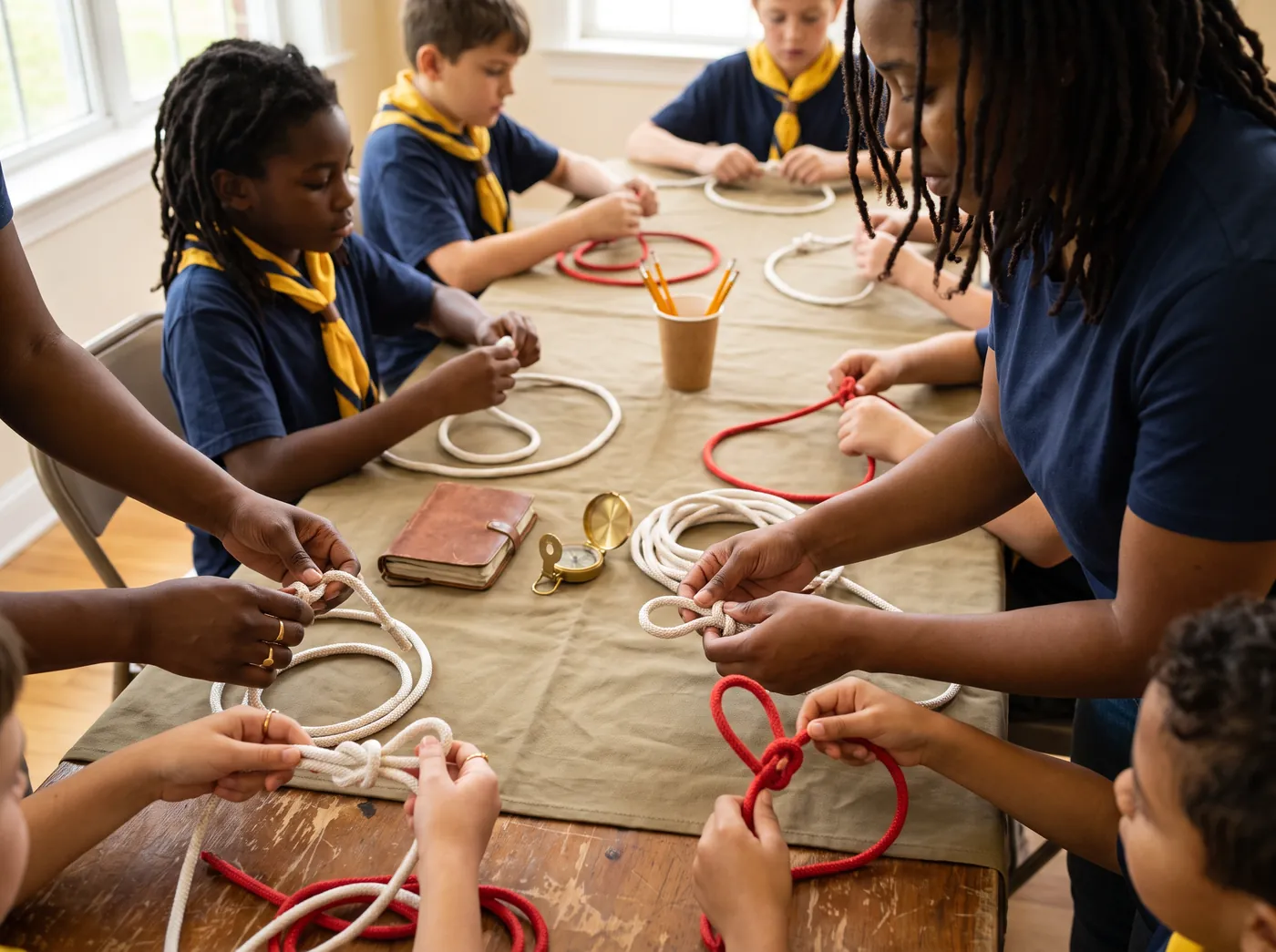 Illustration of learning an outdoor skill together